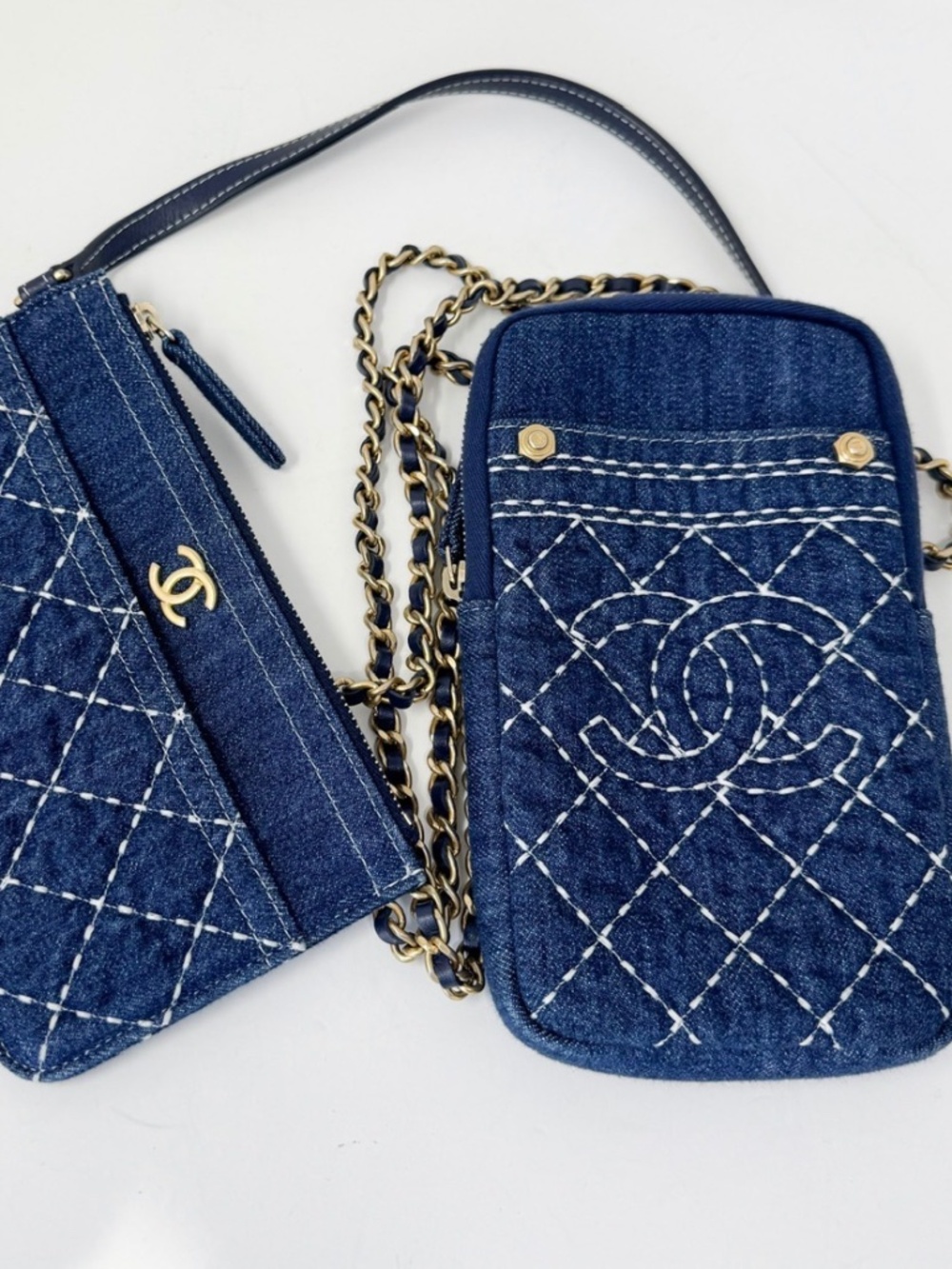Chanel Denim Crossbody Phone Case and Clutch Wallet Set
